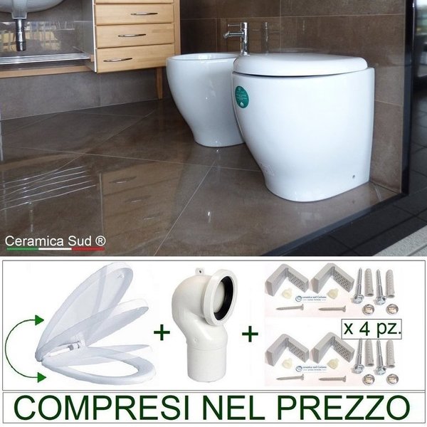 Sanitari a terra filo muro Made in Italy - Wc + Bidet + Copri-wc - Prima scelta CERTIFICATA ©